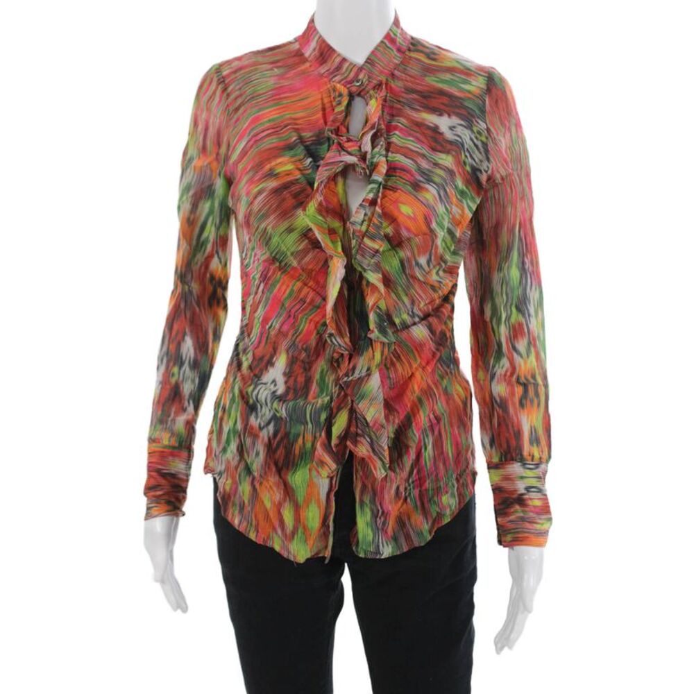 Gender Bias Womens Collared Button Up Blouse Long Sleeve Green Polyester Size S